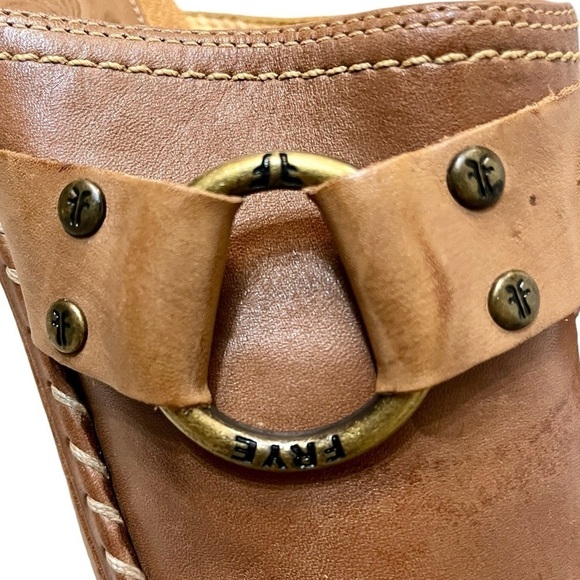 Frye Charlotte Ring Brown Leather Heeled Mule Clogs, Size 8, EUC - Picture 6 of 11